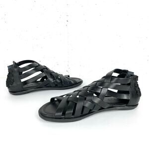 A7EIJE New York Womens Flint Woven Sandals Gladiator Open Toe Black Size 7
